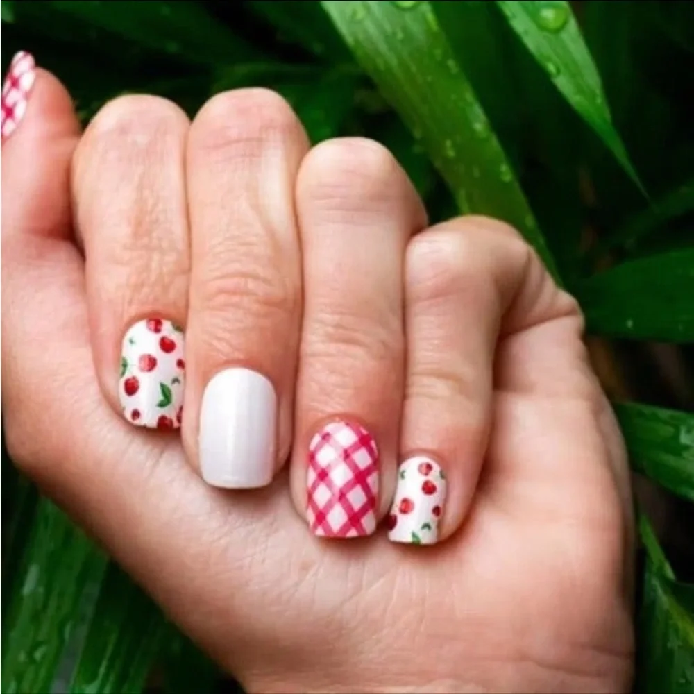 *Retired* Color Street: Cherry-Picked | White Red Gingham Spring Summer Girly - Picture 7 of 12